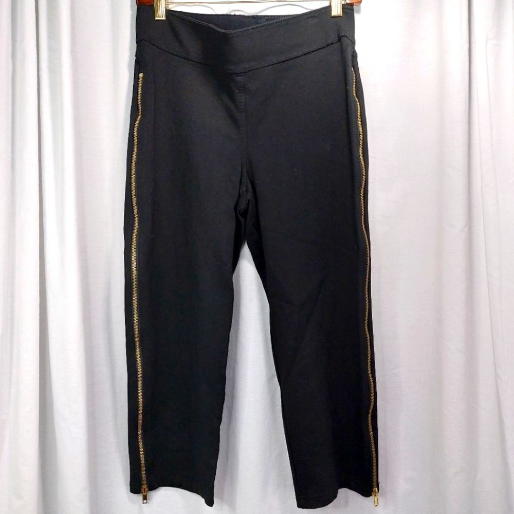 NYGARD SLIMS Capri Pants‎ Wide Waistband Black Womens Size M (10-12) Zipper Hem